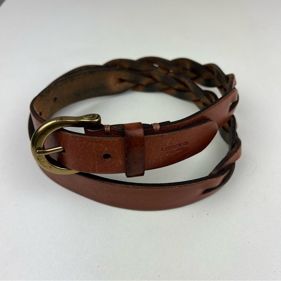Lauren Ralph Lauren Genuine Leather Braided Belt in Cognac Sz S - Picture 1 of 9